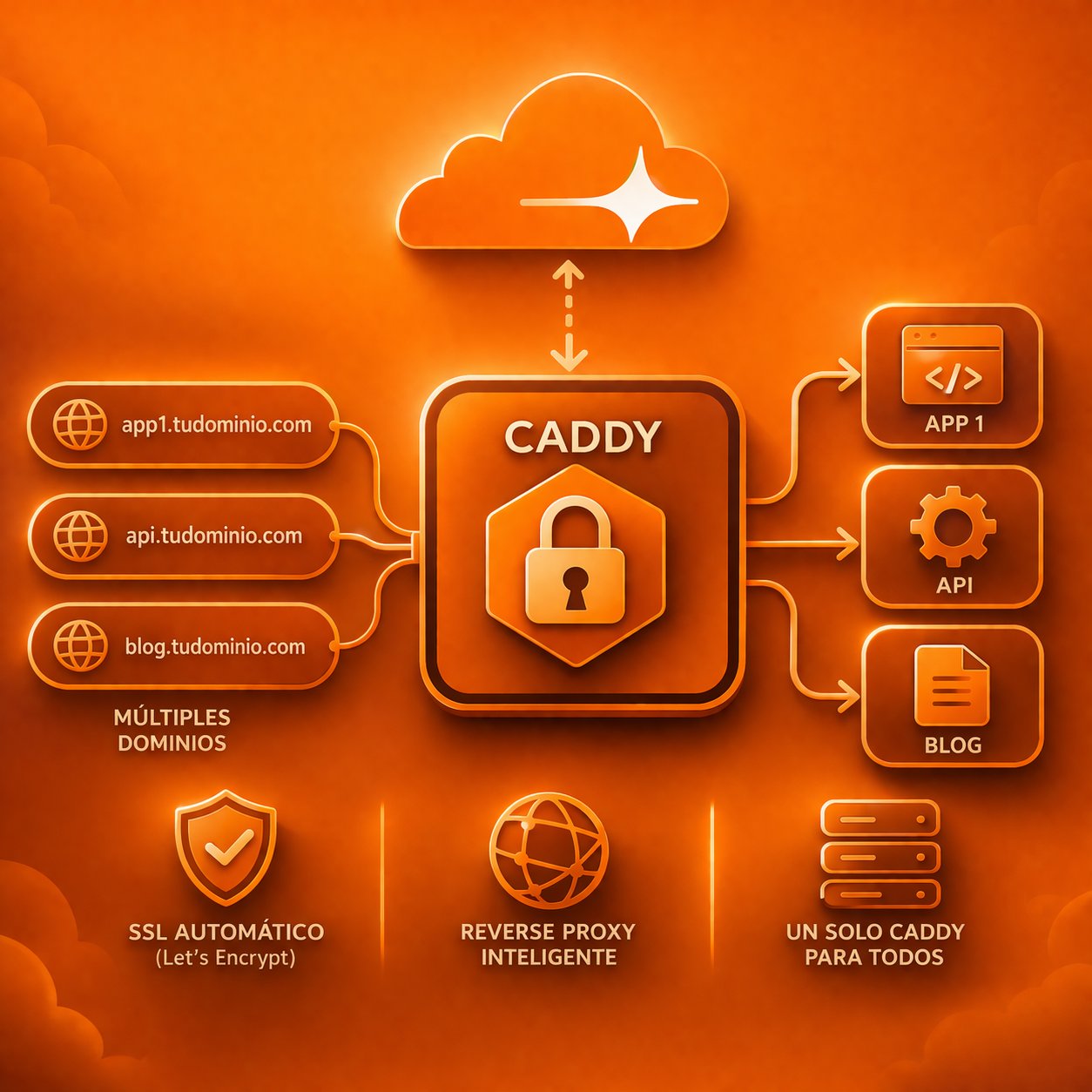 Arquitectura real de certificados SSL multi-dominio con Caddy y Cloudflare (con c&oacute;digo)